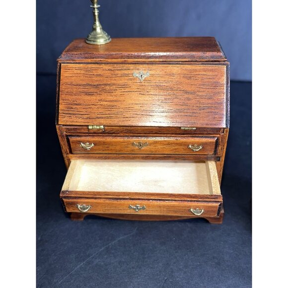 Vtg 4 Pc House of Miniatures Doll Furniture Dated Desk Dresser Bookshelf Clock - Picture 6 of 16